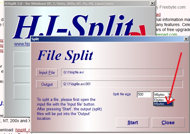 hjsplit split file size